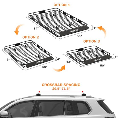 Wildroad Rooftop Cargo Carrier Combo Roof Rack Cargo Basket 84" x 50" x 4" - size: 84" x 50" x 4"
