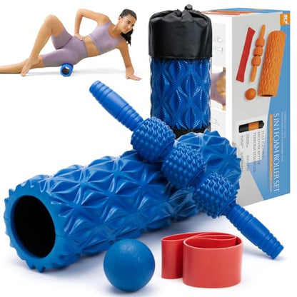 SUBCULTUREPICK 5 in 1 Foam Roller Set High Density Deep Tissue Massager - color: Pure Blue