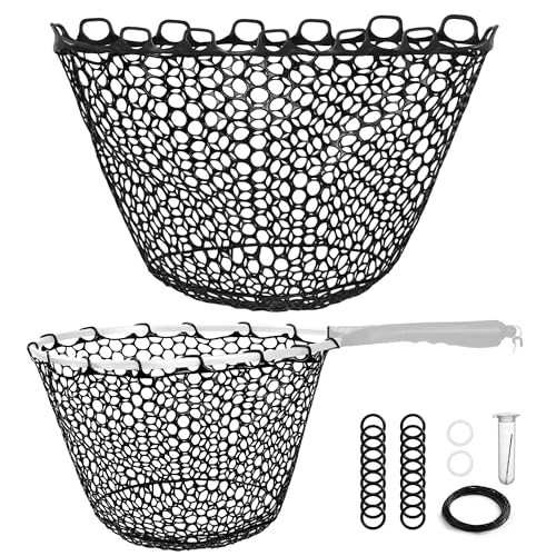 Riverruns Rubber Net Replacement with Repair Kit Fly Fishing Net Replacement Knotless Netting Bag for Rubber Fishing Net, Catch & Release - color: Black, size: 13.8" Dia x 9.8" Depth (39.4" Circumference )