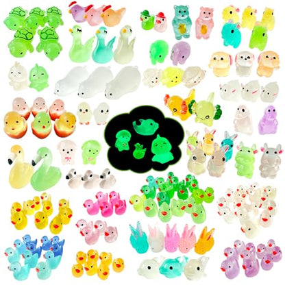 OurWarm 150 pcs Mini Resin Animals Glow in The Dark, Miniature Figurines Tiny Sea Turtle Animal to Hide, Small Animals Figures for Fairy Garden Micro Landscaping Dollhouse Accessories Aquarium Decor