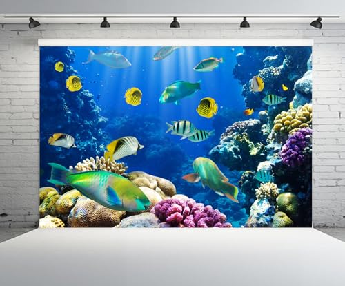 CHNYWORK 82x59 Inches Under The Sea Tapestry Wall Hanging Aquarium Underwater World Tropical Fish Coral Reef Background Living Room Bedroom Aesthetic College Dorm Wall Decor