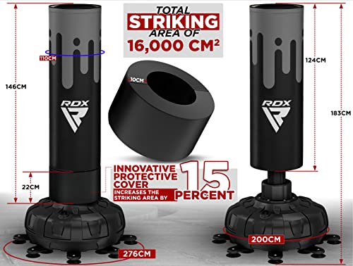 RDX XXL 330LBS Freestanding Punching Bag with Cover & Gloves – 72” Adult Heavy Pedestal Punch Bag Set - 17 Suction Cup 8 Extended Legs Stand Base - Kick Boxing MMA Home Gym Fitness - color: Black Gray