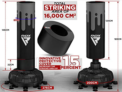 RDX XXL 330LBS Freestanding Punching Bag with Cover & Gloves – 72” Adult Heavy Pedestal Punch Bag Set - 17 Suction Cup 8 Extended Legs Stand Base - Kick Boxing MMA Home Gym Fitness - color: Black Gray