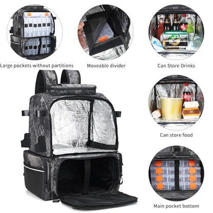 Fishing Tackle Backpack, 45L Storage Waterproof Travel Bag Store Fishing Gear with Insulated Top Pocket