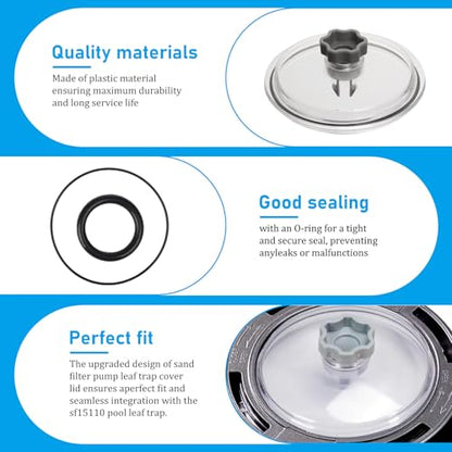 SF15110 Pool Leaf Trap Cover Lid with O-Rings and Valve, Fits Intex 11823, SF80110-2, SF80110-1, ECO15110-2 Models, 12 Inch Sand Filter Pump Replacement Parts