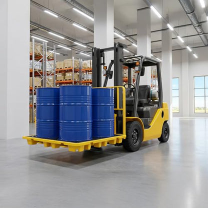 4-Drum Spill Containment Pallet | 51"x51"x6" Heavy-Duty Polyethylene Tray with Drain | Anti-Slip & Detachable Secondary Containment for Industrial 55-Gallon Storage