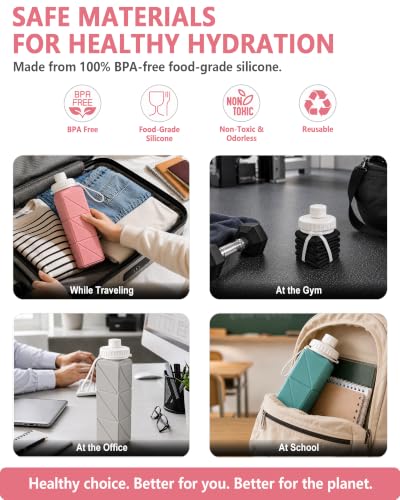 BEAUTAIL Collapsible Water Bottles 21oz/610mL, Silicone Travel Water Bottle | BPA Free, Leakproof & Reusable, Foldable Water Bottle for Traveling, Hiking, Cycling, Gym, School, Sports, Outdoor, 3-Pack - color: Blue+Pink+Starlight