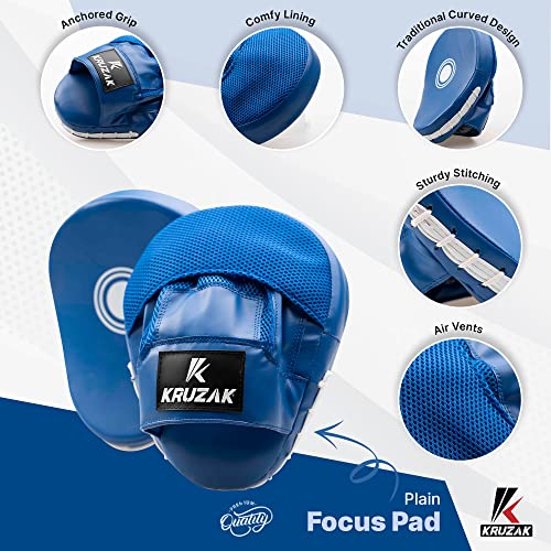 Kruzak Plain Punching Focus Mitts, Curved Hook and Jab Mitts for Muay Thai, MMA Training, Focus Pads for Boxing, Martial Arts, and Punching Target - color: Blue