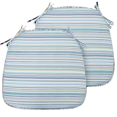 FUNHOME 17"x16"x2" Outdoor Chair Cushions Set of 2, Water Resistant Patio Chair Pads with Ties, Seat Cushions for Home Garden Furniture Decoration-Blue Stripe - color: Blue Stripe, size: Set of 2