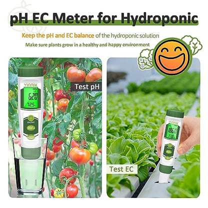 pH EC Meter for Water Hydroponics, PPM Meter for Nutrients, Measure pH PPM Conductivity Temperature of Hydroponic Garden Water and Nutrient Solution, EC pH TDS Meter for Water, Aquarium, Pool - color: Green Hydroponic meter