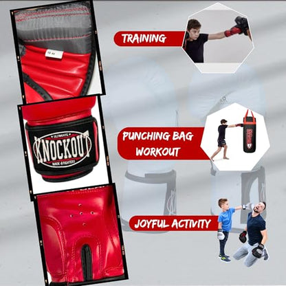 Kids Boxing Gloves for Training, Youth Punching Bag Gloves Age 4-15 | boys & girls, Wide hook-and-loop wrist strap, High-density foam padding, boxing, kickboxing, MMA, Muay Thai, fitness training - color: Red, size: 6 oz