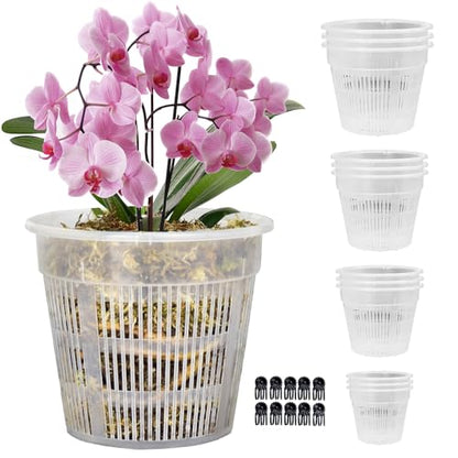 12Pcs Orchid Pot, 3 Each of 4.5, 5.5, 6.3 and 7.5 Inch Orchid Pots with Holes, Clear Plastic Flower Plant Pot Indoor Outdoor Use(3 Each of 4.5,5.5, 6.3,7.5in)