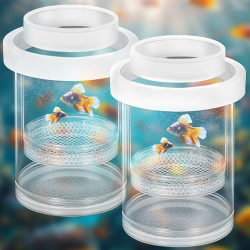 2 Pcs Breeder Box for Fish Tank Aquarium Breeder Separation Net Breeding Box with Suction Cup for Small Fish Shrimp Clownfish Guppy (White,L) - color: White, size: L