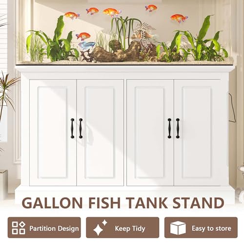 55-75 Gallon Fish Tank Stand with Charging Station, Heavy Duty Gallon Aquarium Stand with Storage Cabinet & Drawers, Fish Tank Table for Turtle Tanks Reptile Terrarium, 880 LBS Capacity (White, 55-75)