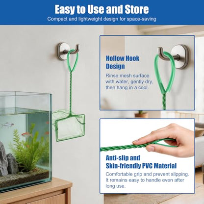 Aquarium Fish Net Small Betta Fish Tank Cleaning Net Sludge Food Residue Wastes Skimmer with Soft Fine Mesh and Braided Matal Handle for Small Ponds and Pools(3 inch)