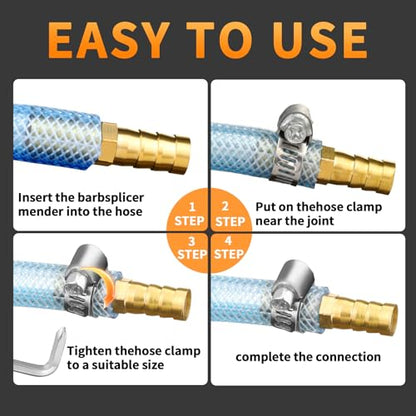 3/8" Hose Barb Fitting Kit, Brass Straight Connector for Fuel Line, Air, Water, Oil, Gas, Pressure Washer, Soaker & Hydraulic Hoses Repair - Includes Stainless Steel Clamps (3-way-T) - style: 3-way-T