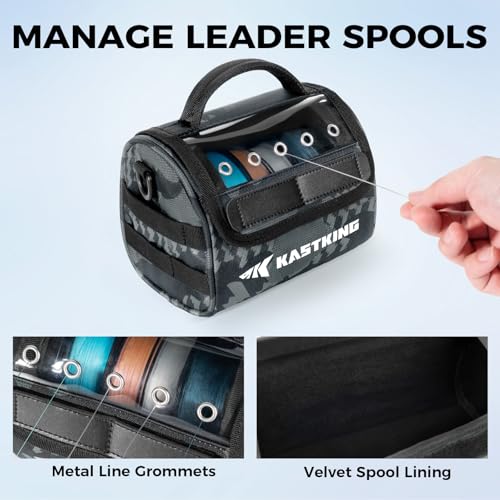 KastKing BaitSpace Line Management Bag, Fishing Line Storage Bag with Water Resistant Nylon, Clear View Window, Removable Divider, Tangle-free Leader Line Holder - color: A: Black Camo-Medium