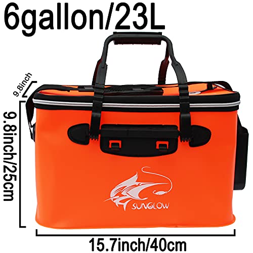 Grneric Fishing Bucket, 6Gallon/8Gallon/10Gallon Foldable Fish Bucket,Live Fish Container Multi-Functional Live Fish Bait Bucket,Outdoor Camping EVA Fishing Bag and Fish Protection Bucket - color: 23l/6gallon(orange)