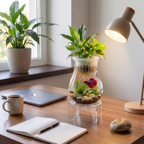 1 Gallon Plastic Aquaponic Planter and Aquarium Betta Bowl Fish Aquariums Small Fish Tank with Base and Top Promotes Healthy Hydroponic Environment for Plants (Spherical) - style: Spherical