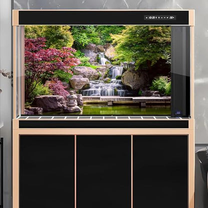 Waterfall Aquarium Background Kyoto Garden Style Terrarium Background Forest Huge Rocks Fish Tank Background Falls Stream River Aquarium Backdrop Waterfall Reptile Habitat Background 36x18in - color: Purple Green, size: 36(W)x18(H)in