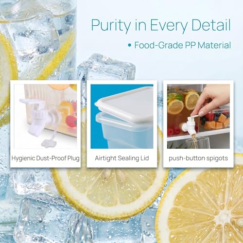 4 Pack 1.3 Gallon Drink Dispenser with Spigot for Fridge, Leakproof Plastic Water Container Fridge Beverage Dispenser Ice Juice Dispenser with Spigot for Home Party Restaurant Bar Buffet