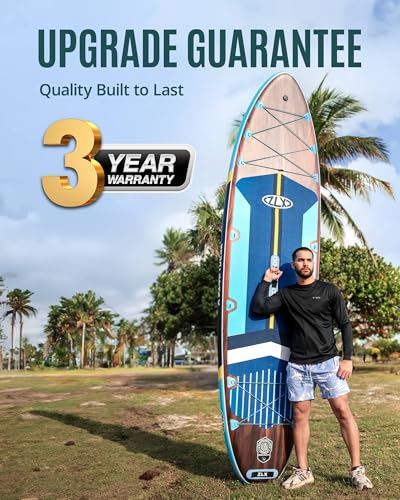11'6"x35" Inflatable Paddle Board for Adults, Extra Wide Stable SUP | Stand Up Paddleboard, Non-slip EVA Deck, Complete Accessories, Unique Center Fin, for All Skill Levels Paddling On Any Water - color: Black Wood Seat