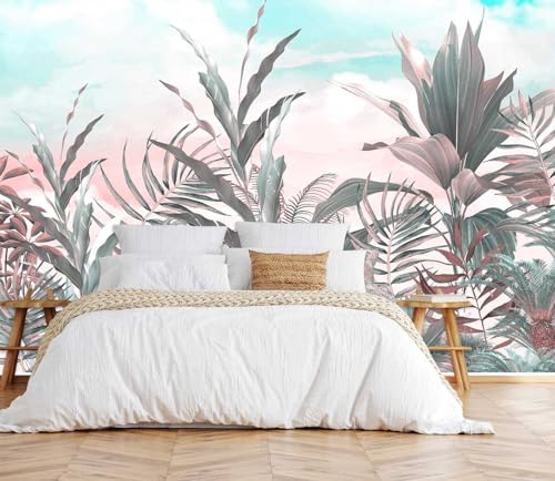 Tropical Leaves Flowers Seamless Pattern Mural, Wallpaper for Bedroom, Living Room, Bathroom Decorative Art Background wall（Non-self-Adhesive） - color: MURAL-216, size: 149" x 96"