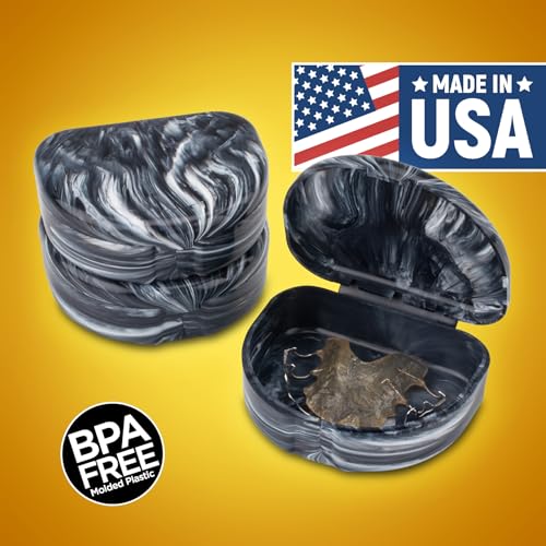 Practicon Marble Retainer Cases, Orthodontic Aligner Case, Mouth Guard Holder (3 Pack) (Black) - color: Black