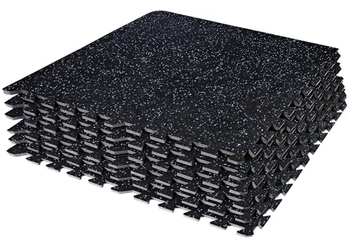Sivan Fitness 1/2" Thick Rubber Top High-Density EVA Foam Gym Flooring for Home Gym - 48 Sq Ft Exercise Mat Tiles for Workout, Yoga, MMA, Heavy Exercise Equipment Mat - 12 Interlocking Gym Floor Mat - color: Blue, style: 6 Tiles (24 sq. ft.)