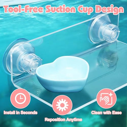 Axolotl Hammock with Feeding Dish,Axolotl Hammock Ledge for Aquarium with Sucker,Axolotls Tank Accessories,Bearded Dragon Tank Accessories