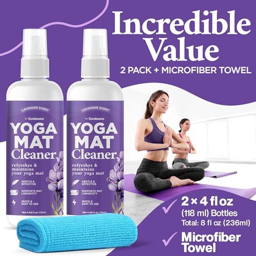 Durabasics Yoga Mat Cleaner Spray, Lavender, 2 Pack with Microfiber Towel
