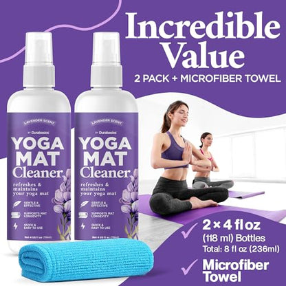 Durabasics Yoga Mat Cleaner Spray, Lavender, 2 Pack with Microfiber Towel