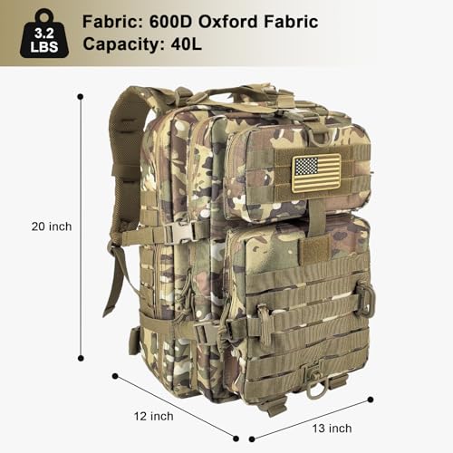 Hannibal Tactical MOLLE Assault Backpack, Tactical Backpack Military Army Camping Rucksack - color: Camouflage