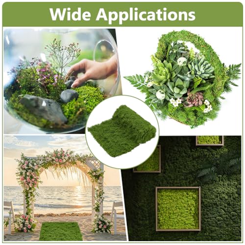 Artificial Moss Mat 19.7 * 78.7inches Green Moss Table Runner Fake Mossy Sheet Roll Waterproof Grass Carpet Blanket Christmas Fake Mossy Table Runner for DIY Fairy Garden Floral Wedding Decor