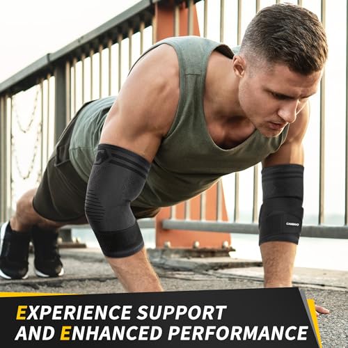 CAMBIVO 1 Pair Elbow Compression Sleeve with Removable Strap & Gel Pad for Men Women, Elbow Brace for Tendonitis and Tennis Elbow, Golfers Elbow Brace for Weightlifting, Arthritis, Workout, Joint Pain