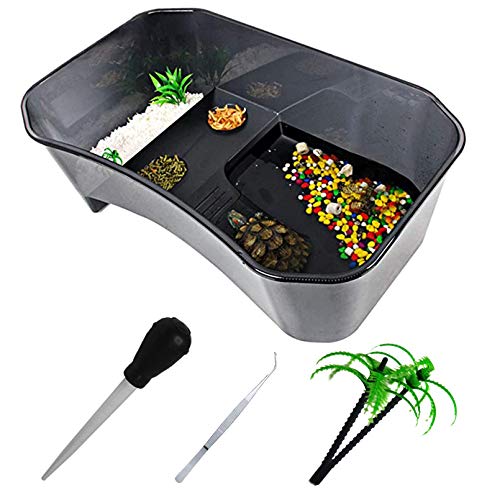Plastic Turtle Tank Reptile Habitat Pet Terrariums Turtles Tank Aquarium Terrapin Topper Basking with Platform Plants,Durable,Safe, Non-Toxic(Black) - color: Black