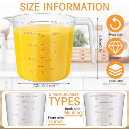 36 Pcs Plastic Measuring Cup Clear Measuring Mug with Spout and Handle Grip Capacity Clear Graduated Pitcher for Kitchen Flour Water Liquids(Red,16 oz, 2 Cups) - color: Red, size: 16 oz, 2 Cups