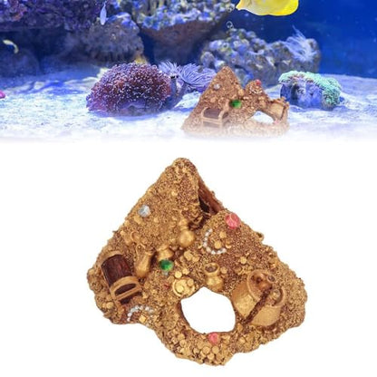 Resin Gold Treasure Mountain Decoration Hollow Design Hideouts Underwater Landscape Mountain Shape Aquarium Ornament