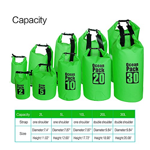 Dry Sack/Waterproof Bag for Boating, Kayaking, Hiking, Snowboarding, Camping, Rafting, Fishing and Backpacking (Green, 2L) - color: Green, size: 2L