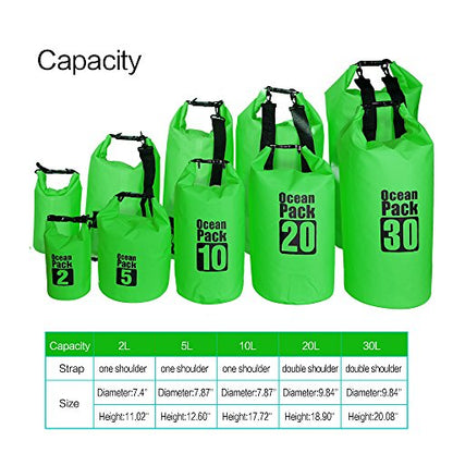 Dry Sack/Waterproof Bag for Boating, Kayaking, Hiking, Snowboarding, Camping, Rafting, Fishing and Backpacking (Green, 2L) - color: Green, size: 2L