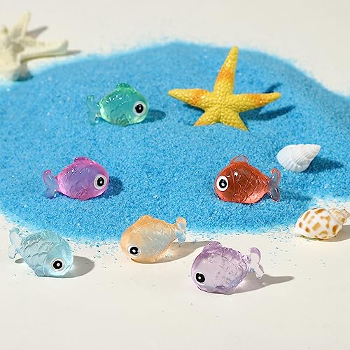 Barydat 48 Pcs Luminous Mini Resin Fish Summer Mini Resin Animals Miniatures Fish Figures Tiny Animals Figures Glow in The Dark Micro Landscape Dollhouse Garden DIY Decoration