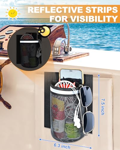 Boat Storage Accessories, 2PCS Closable PVC Reflective Self-Adhesive Universal Boat Caddy Organizer Mesh Bag for Gloves, Tools, Tackle, Gear