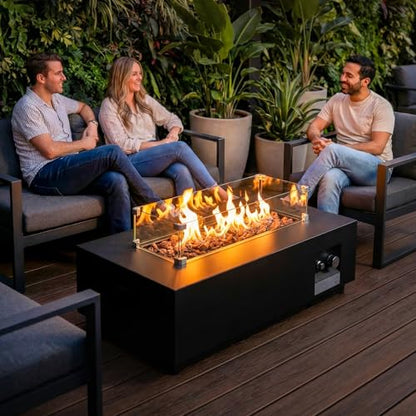 42'' Outdoor Propane Fire Pit Table, 50,000 BTU Rectanle Natural Gas Fire Pits with Tank Cover Wind Guard, No Assembly Low Profile Fire Table for Outside Patio & Backyard, Black - size: 42"