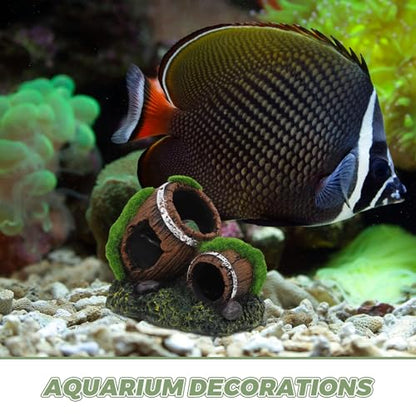 Alipis Resin Fish Tank Decor Broken Wine Barrel Ornaments Small Double Barrel Hideout Aquarium Decoration for Betta Fish and Freshwater Shrimp Habitat