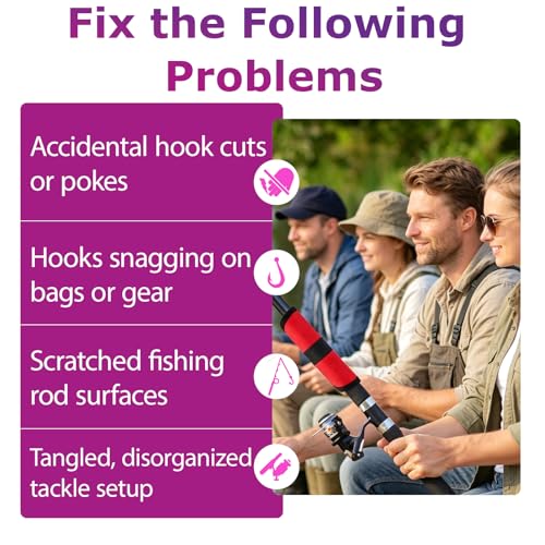 24 Pcs Fishing Lure Covers, Include 12 Red & 12 Black Fish Hook Storage Protectors, 6 Inch Lure Wraps with Hook & Loop Strap for Preventing Hook Tangles and Protecting Fishing Rods