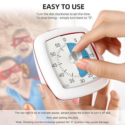 Secura 60-Minute Visual Timer, Silent Study Timer for Kids and Adults - color: Blue & White