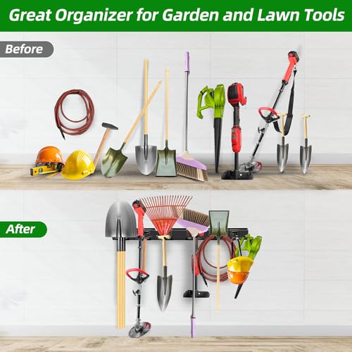 PIYILO Garage Wall Organizer, 48 inches Adjustable Garden Tool Organizer | Heavy-duty Alloy Steel, 360 LBS Load, Wear & Tear Resistant, Soft Anti-Scratch Hook Sleeves, For Lawn, Yard & Shed Storage - size: 48 inch 6-Hook