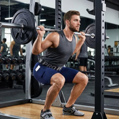 LANBAOSI Mens Compression Shorts with Phone Pocket Running Gym Yoga Athletic Tights Baselayer Summer Cool Dry Underwear Pack - color: Black+grey+navy, size: X-Large