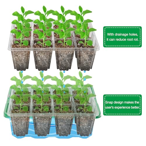 10 Packs Seed Starter Tray with Elevated Lid, 120 Cells Thicken Seed Starting Trays Kit with Adjustable Humidity Vent, Clear Cell Tray and Heightened Lids for Greenhouse & Gardens, Green - color: Green, size: 10 Packs, NO light