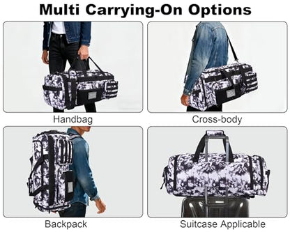 LHI 50L Tactical Duffle Bag for Men, 3-in-1 Gym Duffle and Backpack, Shoe Compartment, Laptop Sleeve and MOLLE, Carry-On Travel Weekender and Overnight Bag – Black and White - color: Black and White
